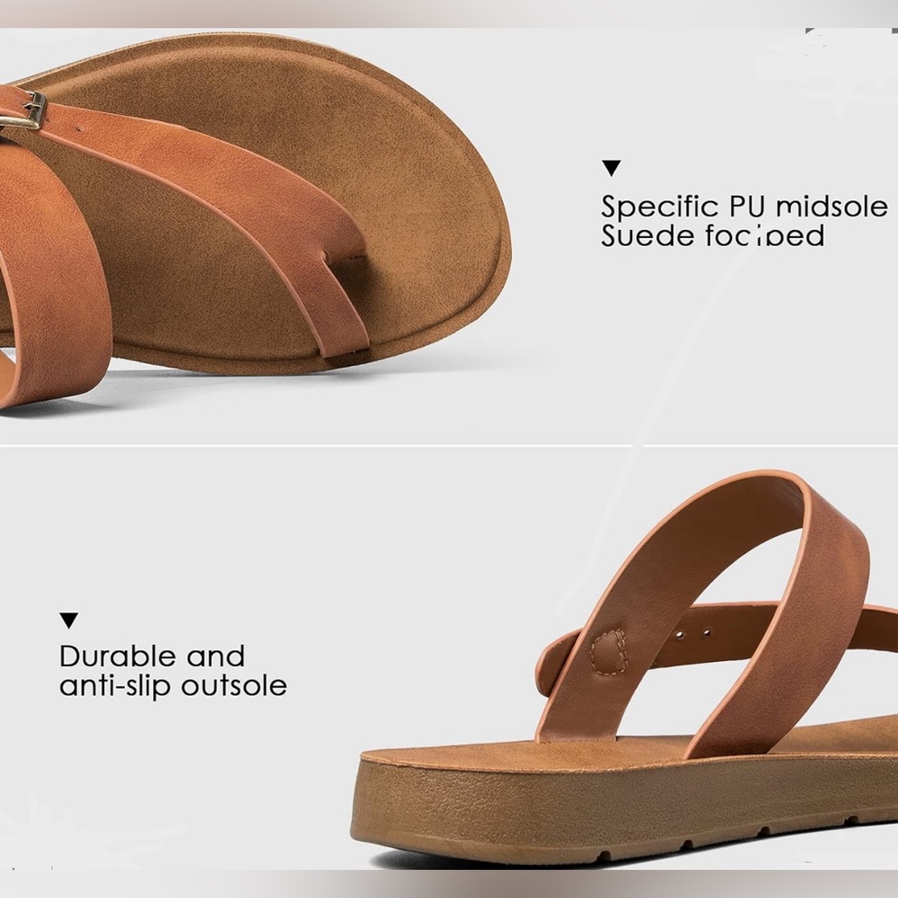 Women’s Mysoft Flat Open/Toe Brown Boho Slip on Summer Sandal w Buckle, Size 6🩴 - Picture 4 of 14